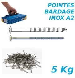 Pointes bardage 2,5x60mm Inox A2 annelées tête bombée par 5Kg