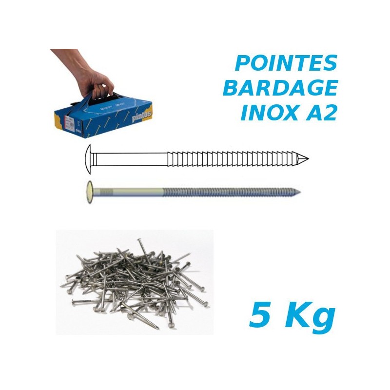 Pointes bardage 2,5x60mm Inox A2 annelées tête bombée par 5Kg