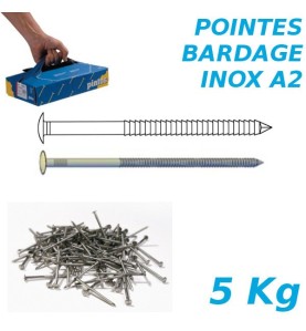 Pointes bardage 2,5x60mm Inox A2 annelées tête bombée par 5Kg