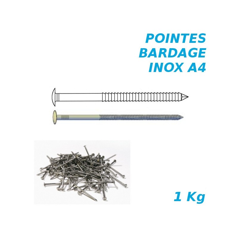 Pointes bardage 2,5x60mm Inox A4 annelées tête bombée par 1Kg