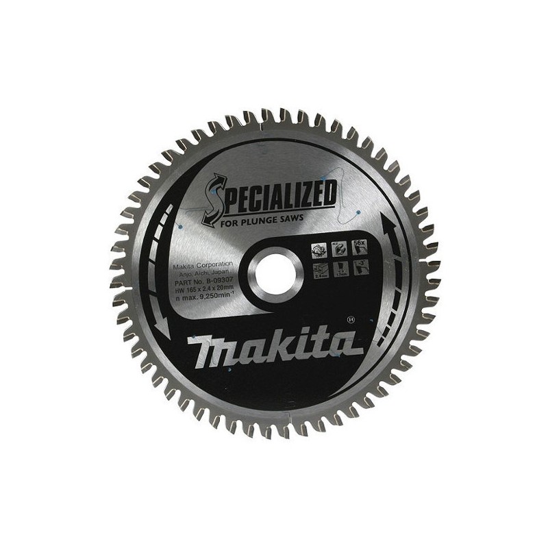 Lame pour scie plongeante pour aluminium 165 Al 20 56 dents Makita B-09307