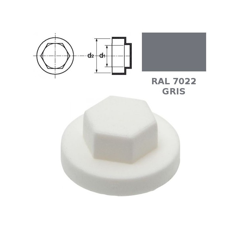 Capuchons RAL 7022 gris anthracite pour vis autoperceuses TH diamètre 6,3mm par 250