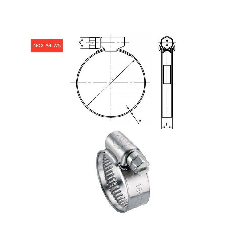 Colliers à bande Inox A4 W5 9,15 mm plage de serrage 8 à 12mm par 50