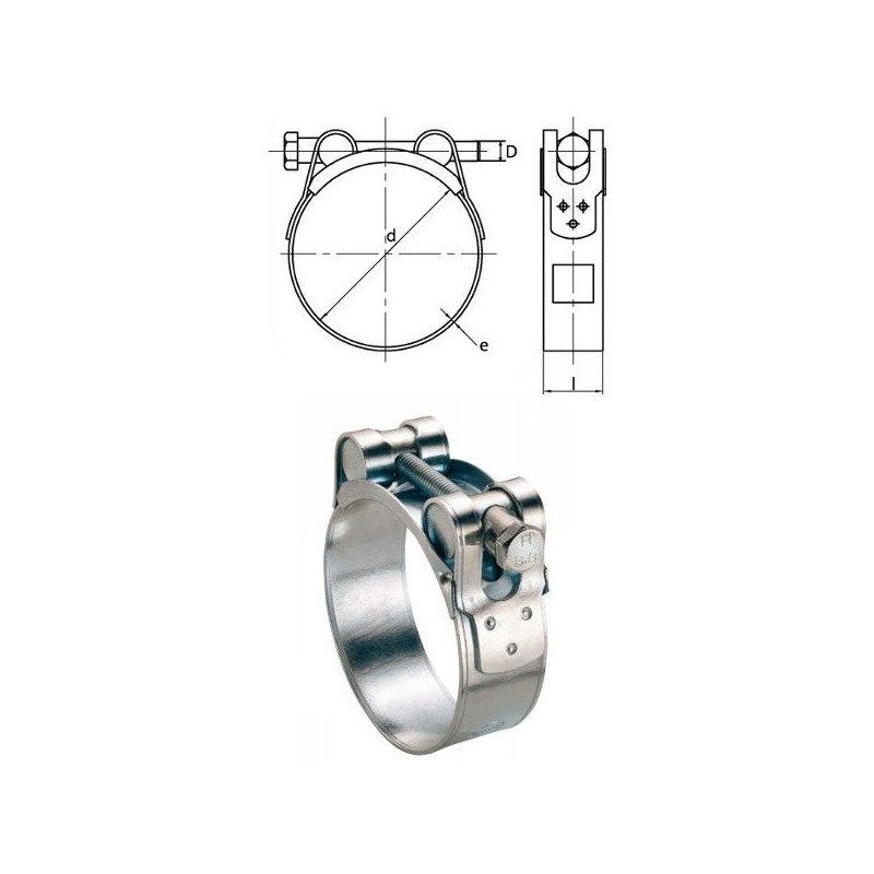 Colliers 17-19mm acier W1 à tournillons pour tuyaux épais et armés par 50