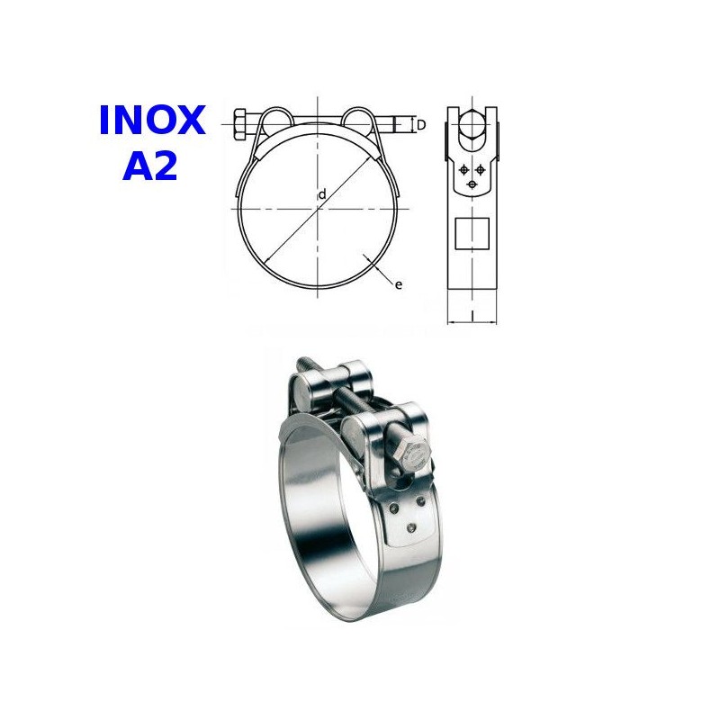 Colliers 17-19mm Inox A2 W4 à tournillons pour tuyaux épais et armés par 20