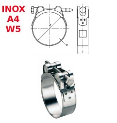 Colliers 23-25mm Inox A4 W5 à tourillons pour tuyaux épais et armés par 10