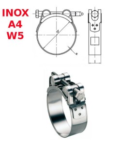 Colliers 23-25mm Inox A4 W5 à tourillons pour tuyaux épais et armés par 10