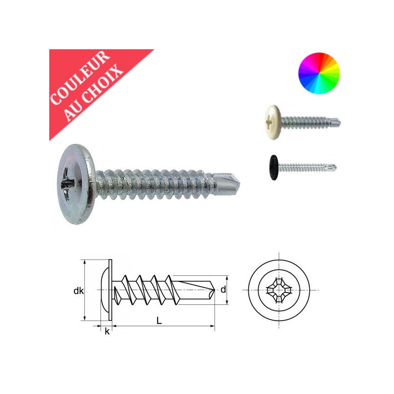 Vis autoperceuses 4,2x13 mm couleur au choix tête rondelle Ph par 1000