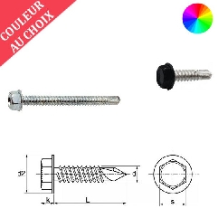 Vis autoperceuses 3,5x9,5 mm couleur au choix tête hexagonale par 2000