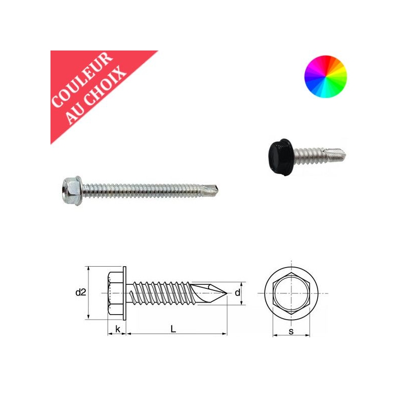 Vis autoperceuses 3,5x9,5 mm couleur au choix tête hexagonale par 2000