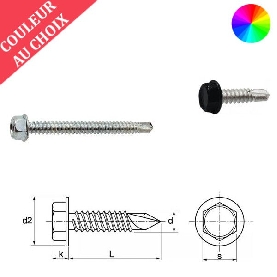 Vis autoperceuses 3,5x9,5 mm couleur au choix tête hexagonale par 2000