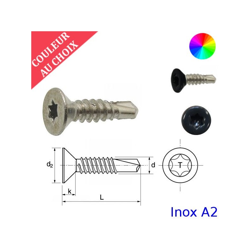 Vis autoperceuses 3,5x16 mm couleur au choix tête fraisée Inox A2 par 1000