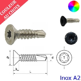 Vis autoperceuses 3,5x16 mm couleur au choix tête fraisée Inox A2 par 1000