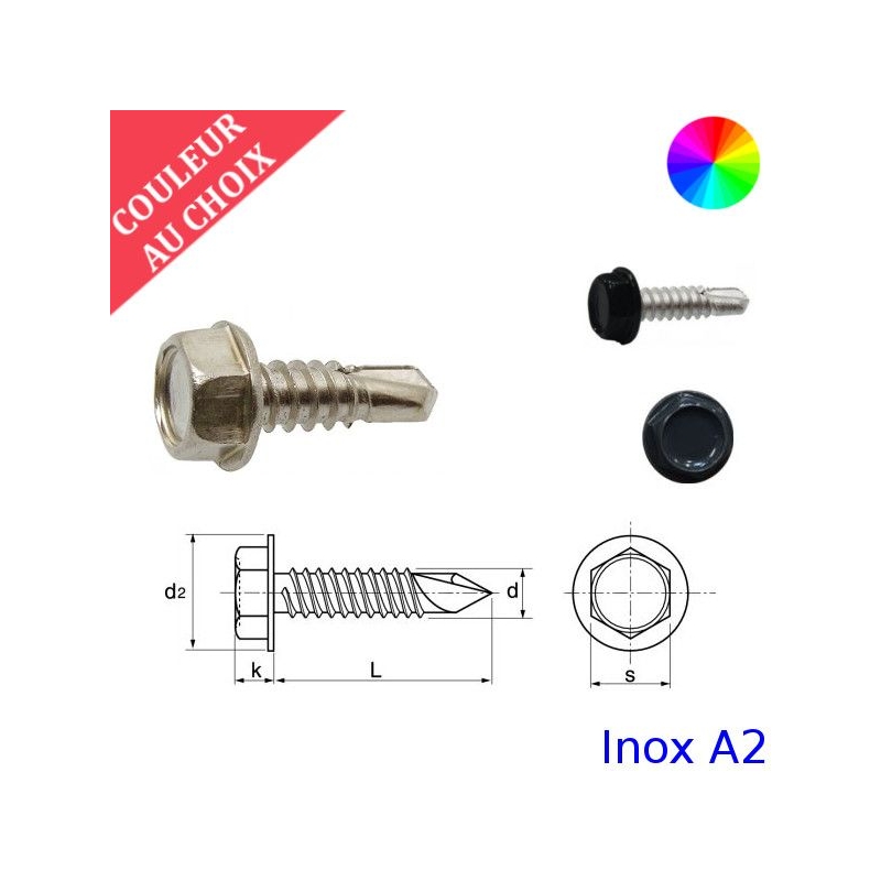 Vis autoperceuses 3,5x9,5 mm couleur au choix tête hexagonale Inox A2 par 1000