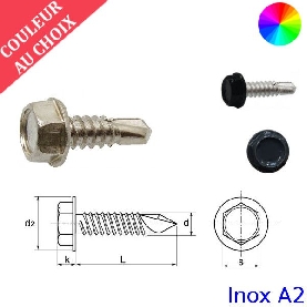 Vis autoperceuses 3,9x25 mm couleur au choix tête hexagonale Inox A2 par 1000