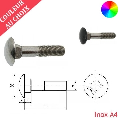 Vis à métaux M5x20 mm couleur au choix tête Ronde collet carré Inox A4 par 600