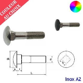 Vis à métaux M5x60 mm couleur au choix tête Ronde collet carré Inox A2 par 600