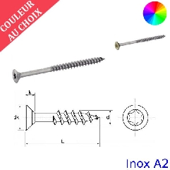 Vis bois 3,5x30 mm couleur au choix tête fraisée Torx Inox A2 par 1000