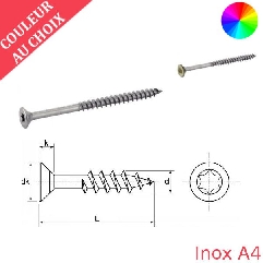 Vis bois 4x30 mm couleur au choix tête fraisée Torx Inox A4 par 1000