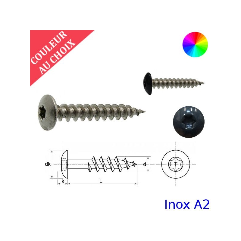 Vis penture 6x20 mm couleur au choix  Inox A2 par 400