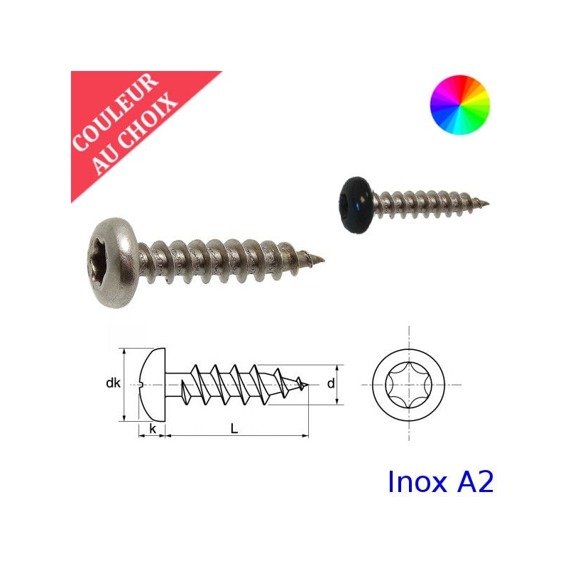 Vis bois 3,5x30 mm couleur au choix tête cylindrique Torx Inox A2 par 1000