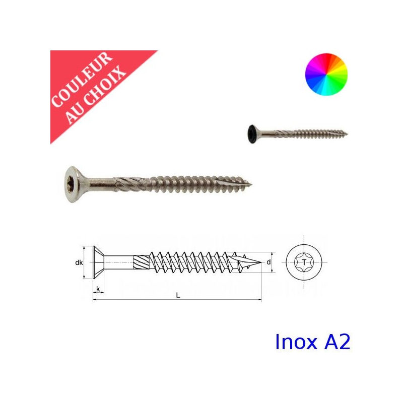 Vis façade 5x50 mm couleur au choix tête fraisée Inox A2 par 600