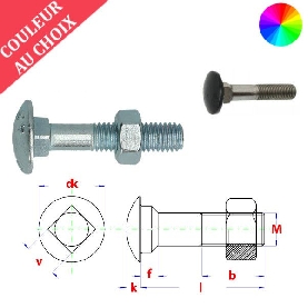 Boulons M5x16 mm couleur au choix tête bombée collet carré zingué par 1000