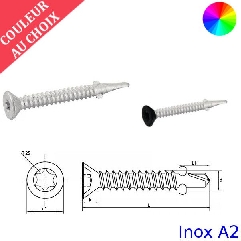 Vis autoperceuses 5,5x50 mm couleur au choix tête fraisée Inox A2 Bi-métal pointes par 100