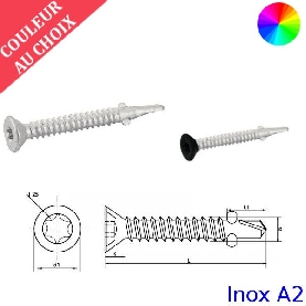 Vis autoperceuses 5,5x60 mm couleur au choix tête fraisée Inox A2 Bi-métal pointes par 100