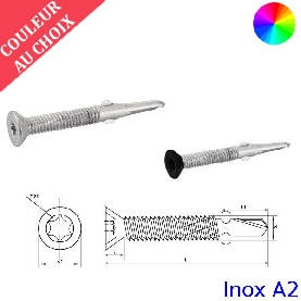 Vis autoperceuses 4,8x28 mm couleur au choix tête fraisée Inox A2 Bi-métal  par 400