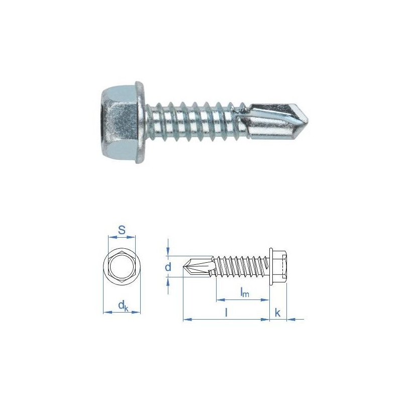 Vis autoperceuses 6,3x63 mm tête hexagonale zinguée par 250