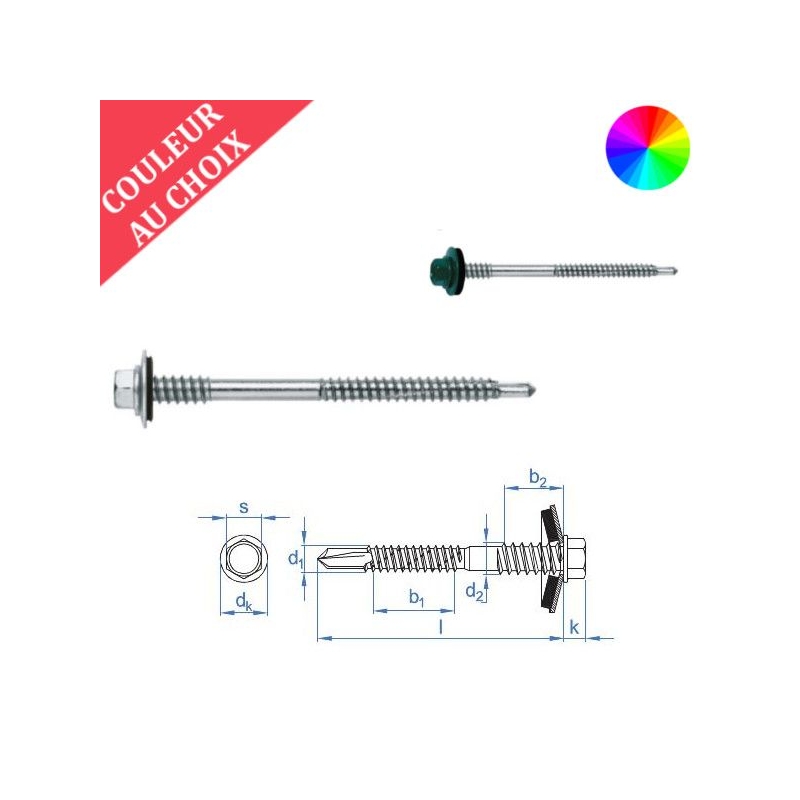 Vis 5,5x98 mm pour panneaux sandwich couleur au choix avec joint P16 par 200
