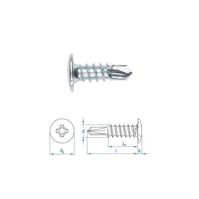 Vis  autoperceuse 3,5x9,5 mm tête type rivet zinguée par 500