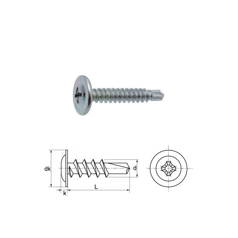 Vis autoperceuses 4,2x19 mm tête extra large zinguée par 500