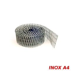 Pointes 2,1x38 mm en rouleaux 16° annelée tête bombée Inox A4 par 7000