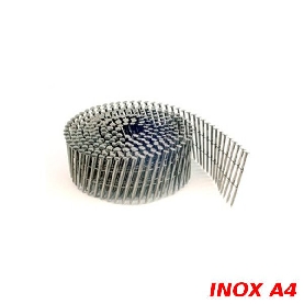 Pointes 2,3x45 mm en rouleaux 16° annelée tête bombée Inox A4 par 7000