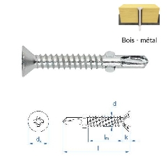 Vis autoperceuses 6,3x85 mm zingué bois sur métal par 250