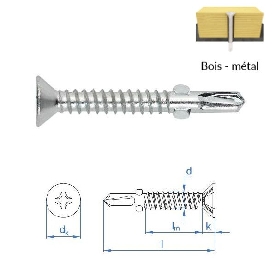 Vis autoperceuses 6,3x85 mm zingué bois sur métal par 250