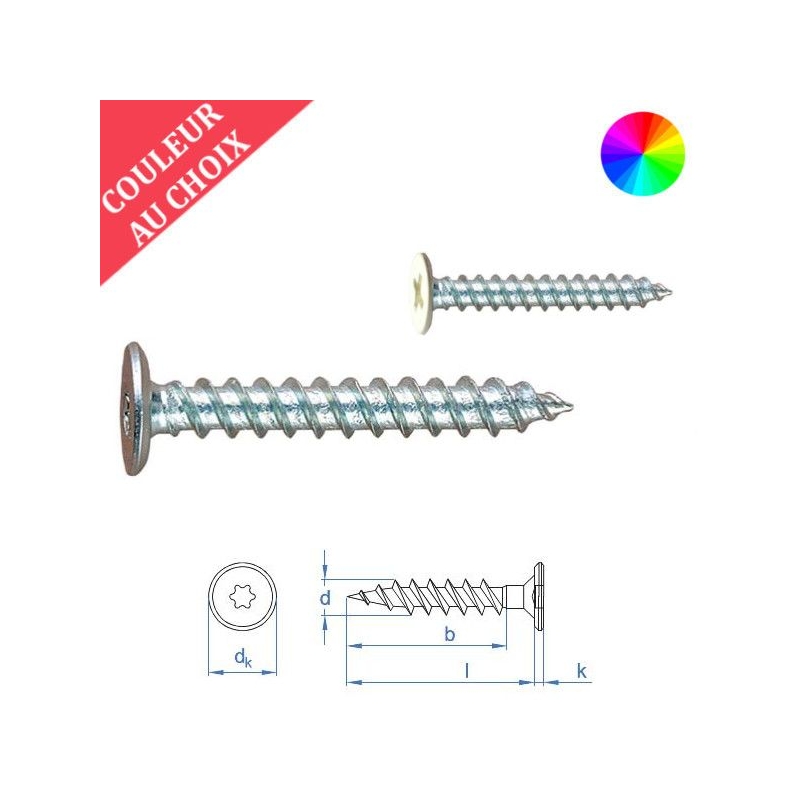 Vis tête extra plate 4,8x25 mm couleur au choix par 500