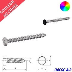 Vis à tôle 3,5x25 mm couleur au choix tête hexagonale Inox A2 par 600