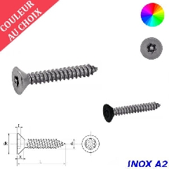 Vis à tôle de sécurité 3,5x13 mm couleur au choix tête fraisée Torx à téton central Inox A2 par 300