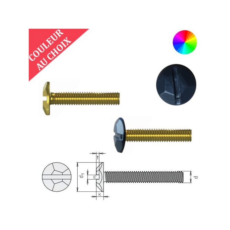 Vis à métaux M6x30 décoratives tête martelée couleur au choix par 300