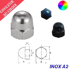 Ecrous borgnes M4 couleur au choix Inox A2 par 200