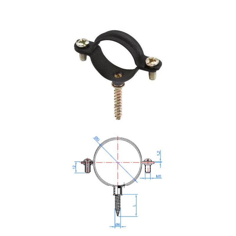 Colliers noirs pour gaz M6 diamètre 15 mm avec vis à bois par 100