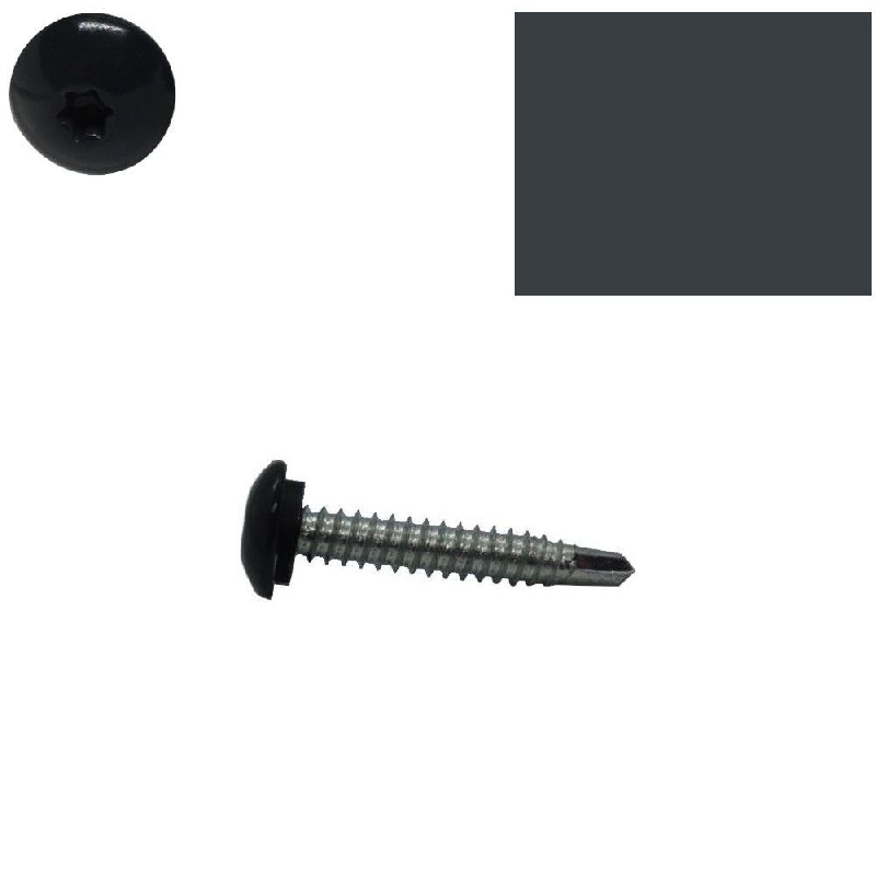 Vis autoperceuses 6,3x25 mm RAL 7016 gris anthracite avec rondelle étancheité tête bombée zinguée sur support acier par 50