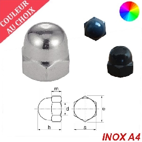 Ecrous borgnes M5 couleur au choix Inox A4 par 200