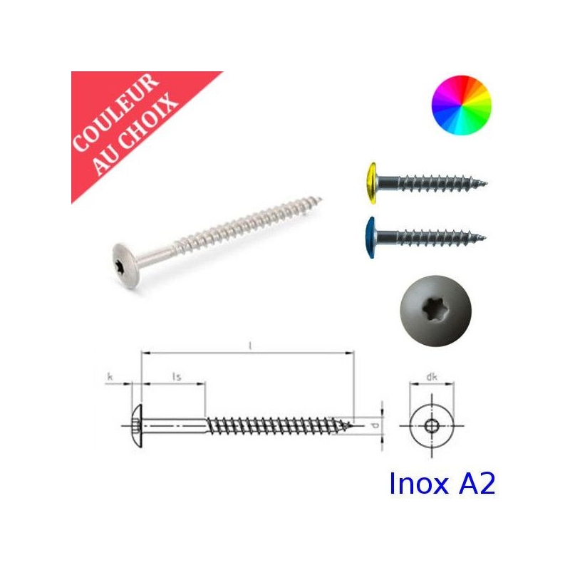 Vis pour panneaux de façade 4,8x70 mm couleur au choix par 200 Inox A2