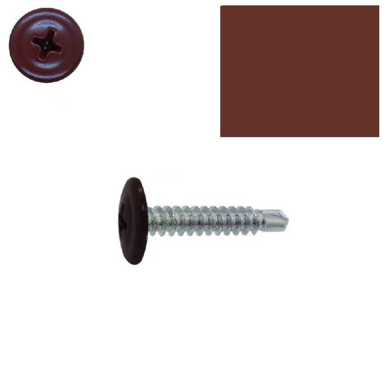 Vis autoperceuses 4,2x32 mm RAL 8012 Brun Rouge tête rondelle par 100