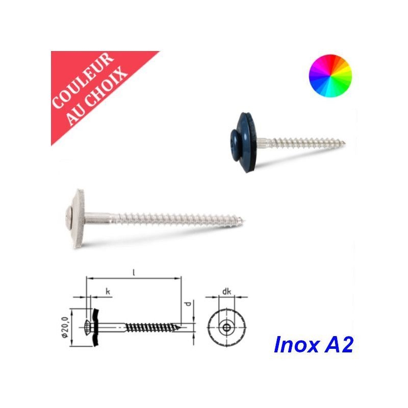 Vis de rive avec joint 20 mm 4,5x25 mm Inox A2 couleur au choix par 200