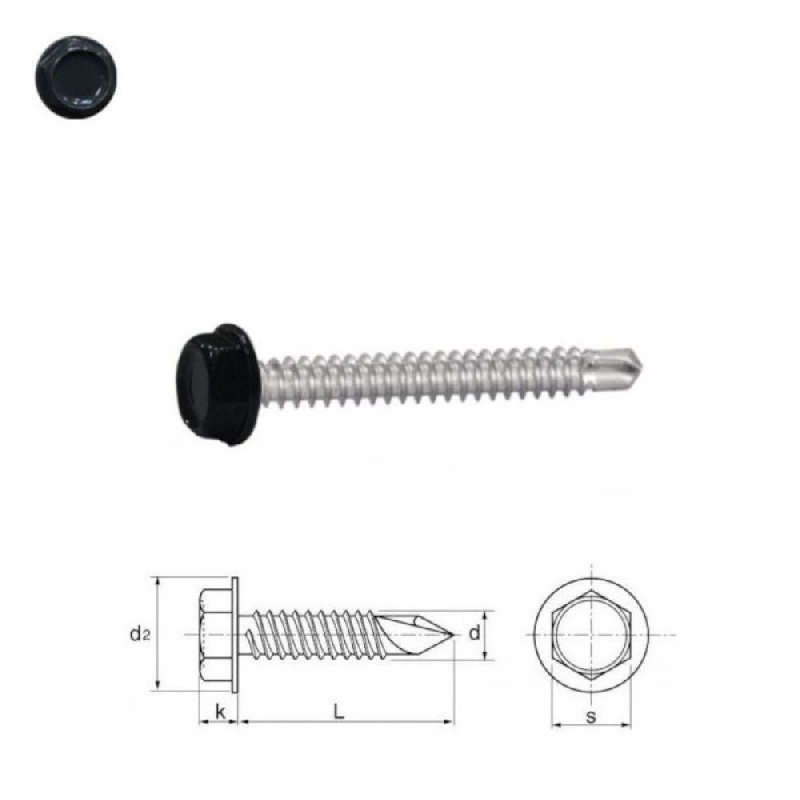 Vis autoperceuses 4,8x16 mm RAL 7016 gris anthracite tête hexagonale zinguée par 100